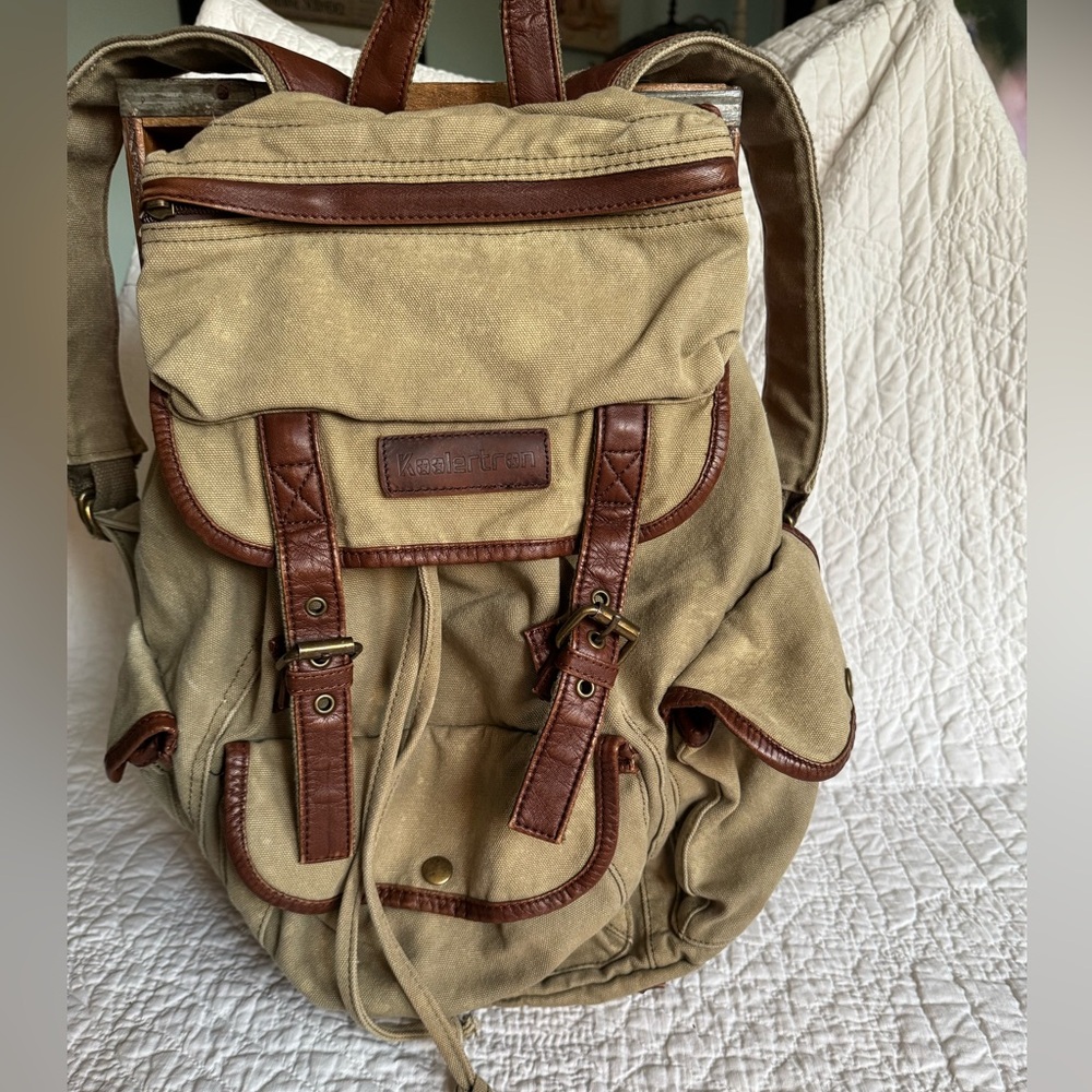 Koolertron Versatile Canvas Tan and Brown Backpack